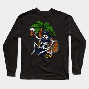 Skeleton Pirate Beer Party Long Sleeve T-Shirt